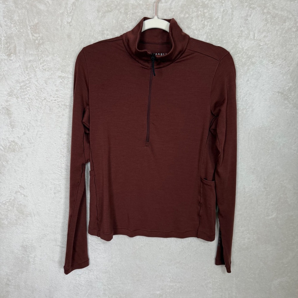 NOBULL Womens Merino Wool Blend Quarter Zip Pullover Mahogany Brown Size M